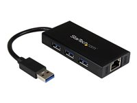 StarTech.com Hub USB 3.0 de Aluminio con Cable - Concentrador de 3 Puertos USB con Adaptador de Red Ethernet Gigabit Externo - Hub