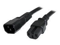 StarTech.com 3ft (1m) Heavy Duty Extension Cord, IEC C14 to IEC C15 Black Extension Cord, 15A 250V, 14AWG, Heavy Gauge Power Extension Cable, IEC C14 to IEC C15 AC Power Cord - UL Listed - Power cable