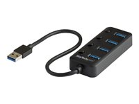 StarTech.com 4 Port USB 3.0 Hub, USB-A to 4x USB 3.0 Type-A with Individual On/Off Port Switches, SuperSpeed 5Gbps USB 3.1/USB 3.2 Gen 1, USB Bus Powered, Portable, 9.8" Attached Cable - Windows/macOS/Linux (HB30A4AIB) - Hub