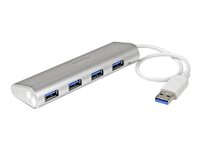 StarTech.com 4 Port Portable USB 3.0 Hub with Built-in Cable - Aluminum and Compact USB Hub (ST43004UA) - Hub