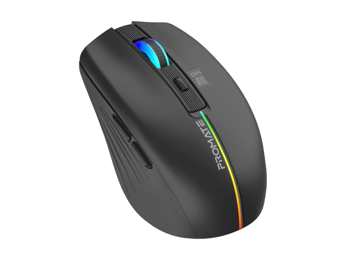 Promate Kitt mouse with LED Rainbow Lights USB 2.4 GHz Product shot Back 78850