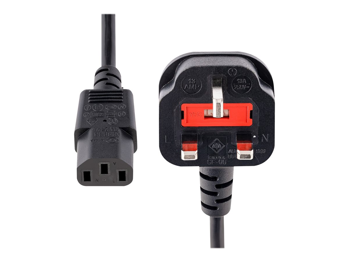 StarTech.com 6ft (1.8m) UK Computer Power Cable, 18AWG, BS 1363 to C13 Power Cord, 10A 250V, Black Replacement AC Power Cord, Monitor Power Cable, BS 1363 to IEC 60320 C13 Kettle Lead - PC Power Supply Cable - elektrický kabel - power IEC 60320 C13 do BS 1363 - 1.8 m – foto 2