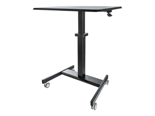 Startechcom Mobile Standing Desk Portable Sit Stand Ergonomic Height Adjustable Cart On Wheels Rolling Computer Laptop Workstation Table With Locking One Touch Lift For Teacher Student Mobile Sit Stand Desk Stscart2 Sit Standing Desk Black