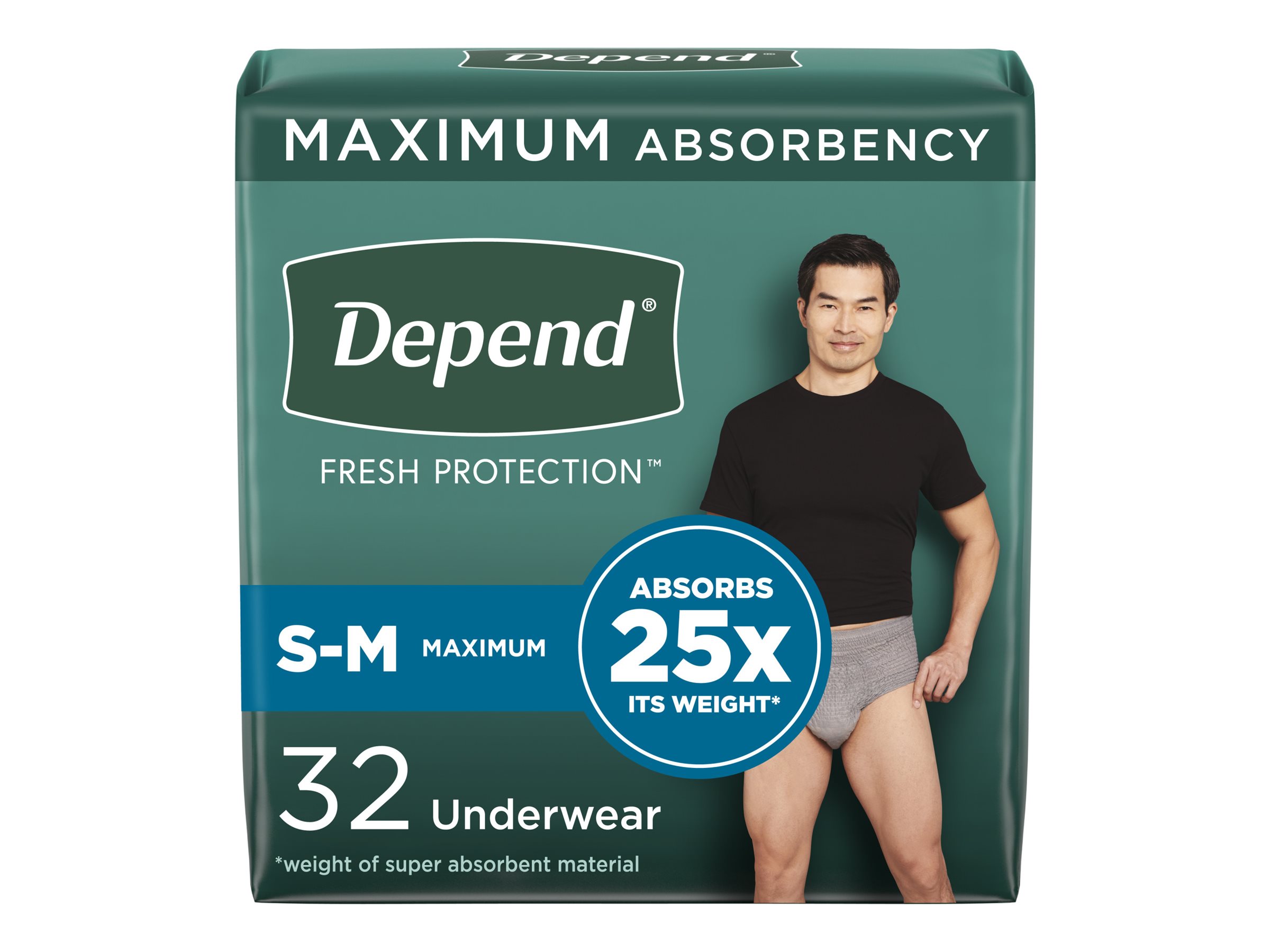Depend Fresh Protection Incontinence Underwear for Men - Maximum Absorbency - Small/Medium - 32 Count