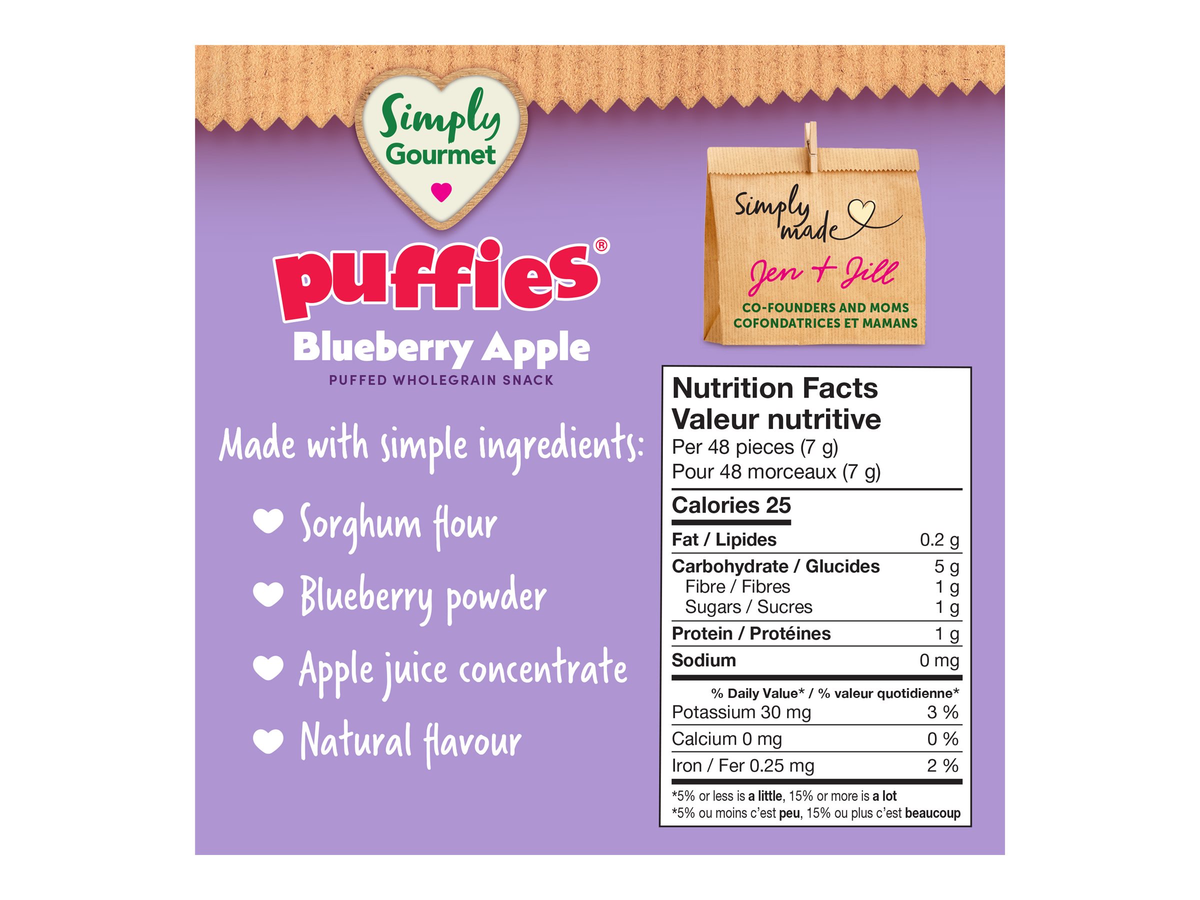 Simply Gourmet Puffies Puffed Wholegrain Snack - Blueberry Apple - 32g