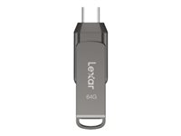 Lexar JumpDrive Dual Drive D400 64GB USB 3.1 / USB-C USB stick Grå