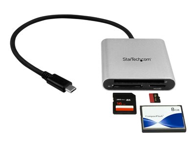 StarTech.com USB 3.0 Flash Memory Multi-Card Reader/Writer with USB-C - SD microSD and CompactFlash Card Reader w/ Integrated USB-C Cable (FCREADU3C)