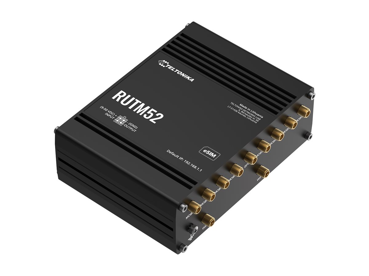 Teltonika RUTM52 wireless router WWAN Wi-Fi 5 3G 4G 5G DIN rail mountable Product shot Ports / controls 75501