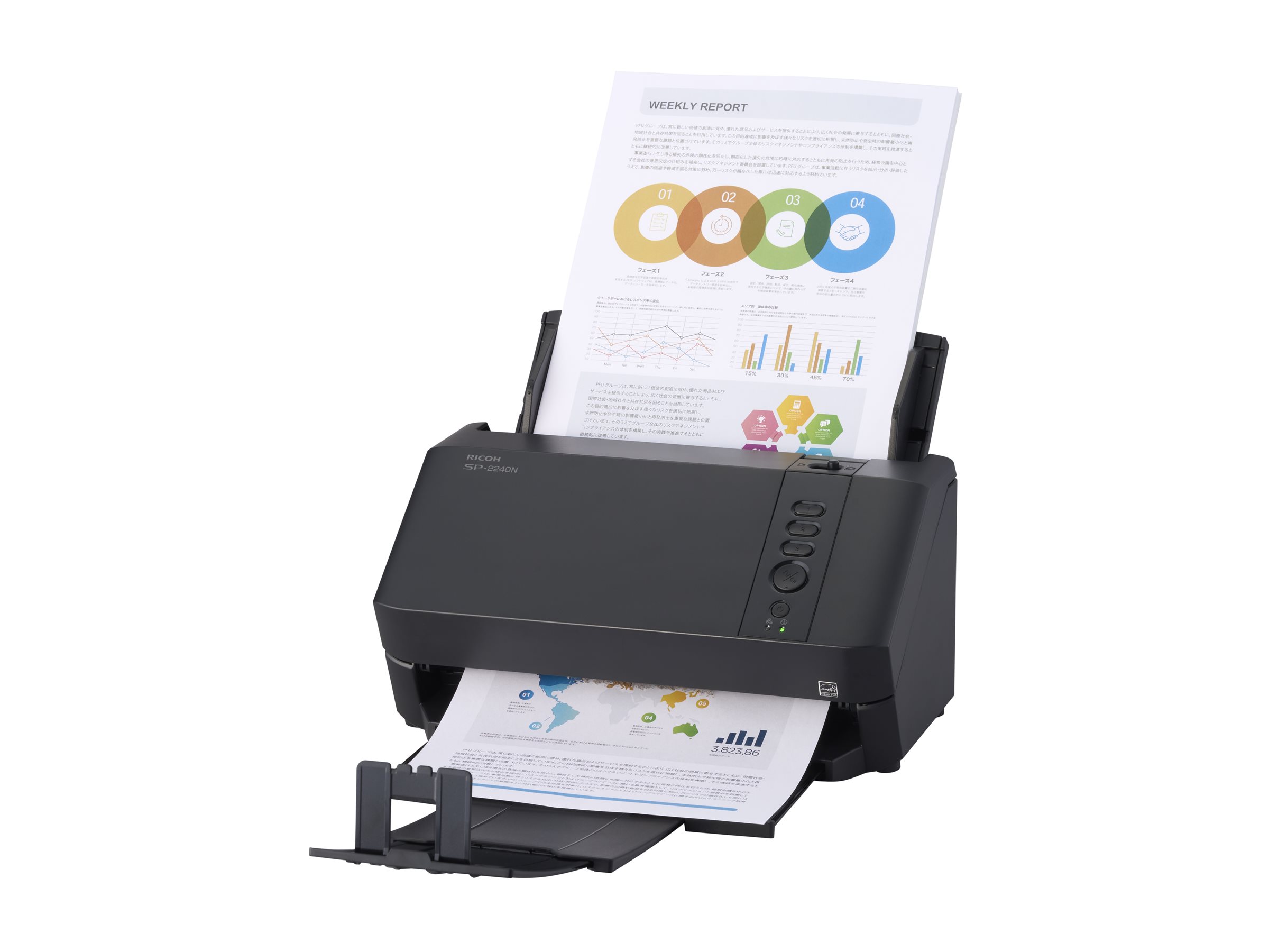 An image of Ricoh SP-2240N - document scanner - desktop - Gigabit LAN, USB 3.2 Gen 1x1