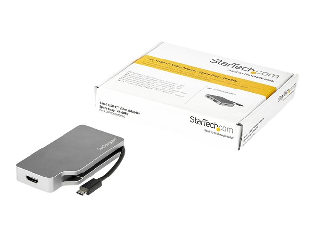 StarTech.com USB C Multiport Video Adapter with HDMI, VGA, Mini DisplayPort or DVI, USB Type C Monitor Adapter to HDMI 2.0 or mDP 1.2 (4K 60Hz), VGA or DVI (1080p), Space Gray Aluminum - 4-in-1 USB-C Converter