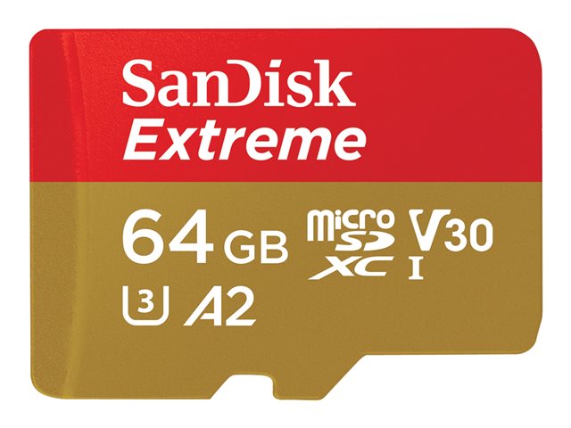 SANDISK Extreme microSDXC 64GB + SD Adp SDSQXAH-064G-GN6MA