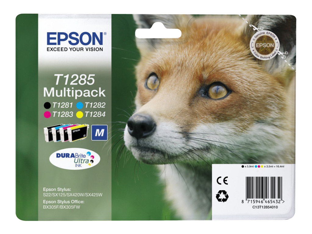 An image of Epson T1285 Multipack - 4-pack - black, yellow, cyan, magenta - original - ink cartridge