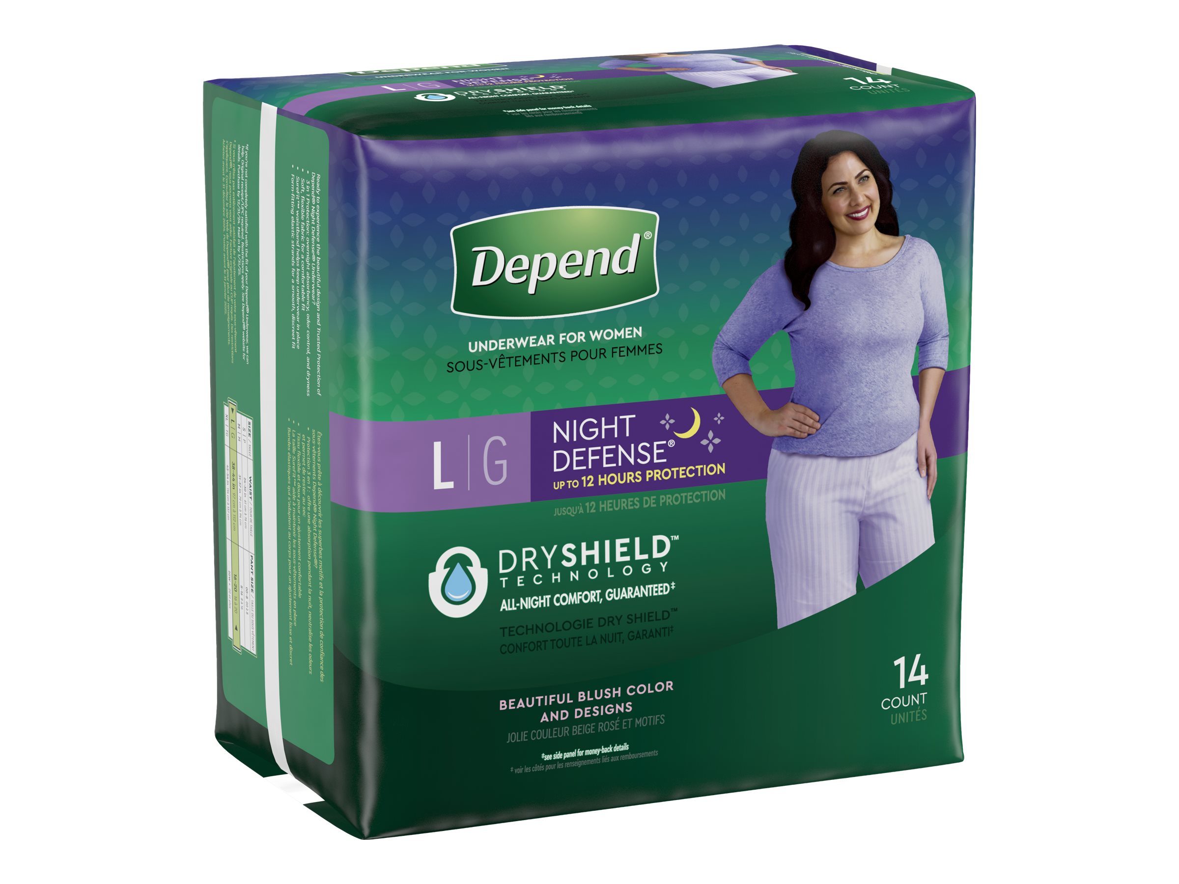 Incontinence Underwear for Men Depend Night Defense , Overnight, Size L, 14  Coun