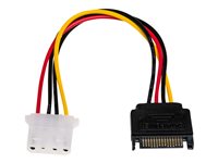 Akyga 4-PIN intern strøm (female) - 15 pin Serial ATA strøm (male) Sort Rød Gul 15cm Strømforsyningsadapter