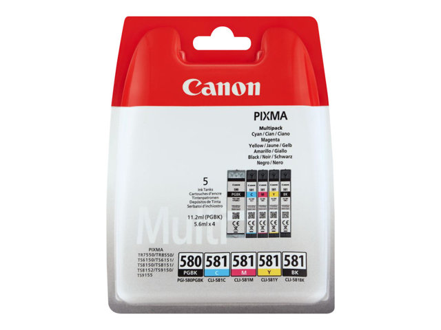 Image of Canon PGI-580 PGBK/CLI-581 CMYBK Multipack - 5-pack - black, yellow, cyan, magenta - original - ink tank