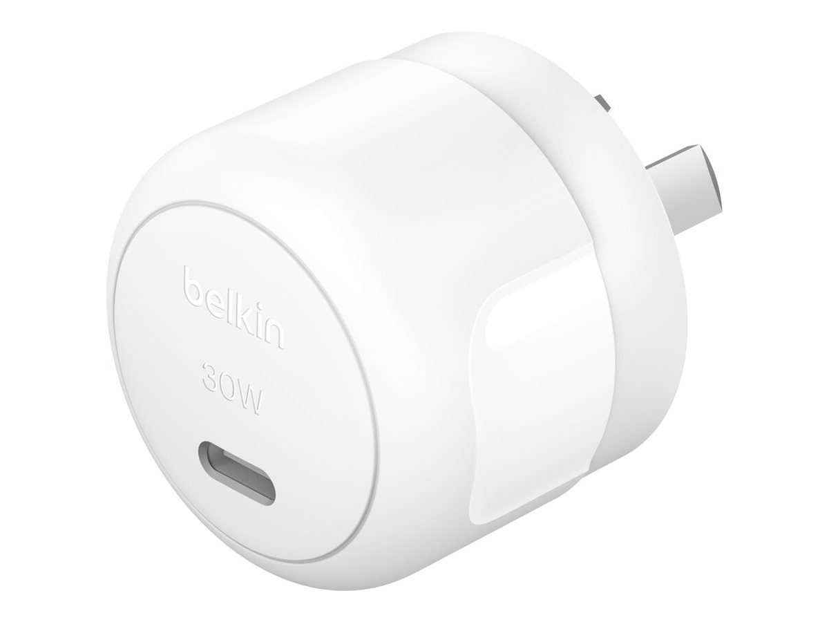 Belkin BoostCharge power adapter compact USB-C 30 Product shot Right-angle 79850