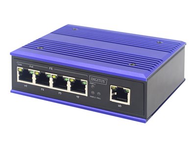 DIGITUS Switch Ind. 4-Port  10/100  30W PoE Unmanaged blau