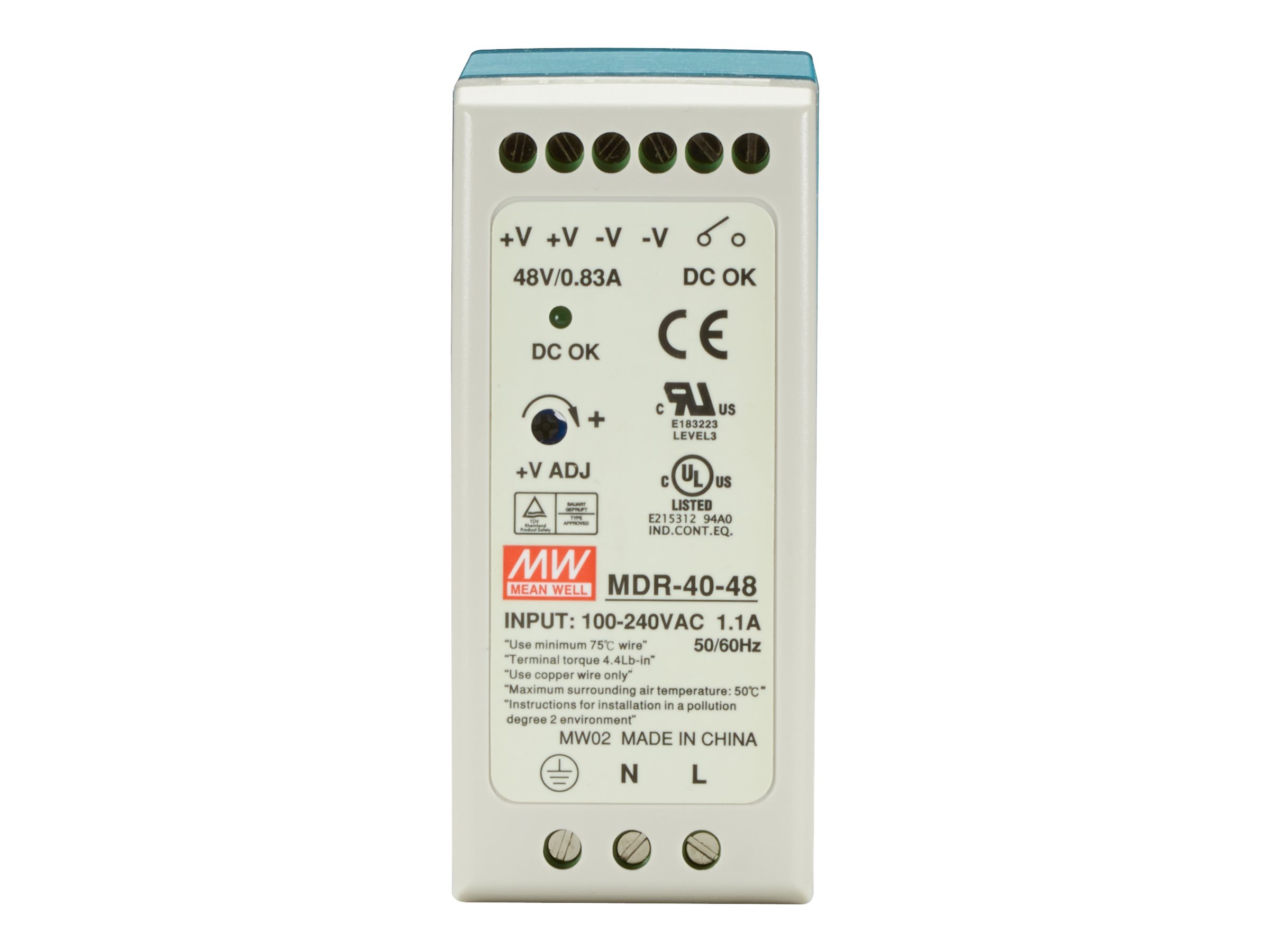 DIN RAIL INDUSTRIAL POWERSUPPLY 40W 48VDC NCNR