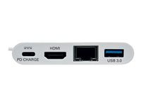 Eaton Tripp Lite Series USB C to HDMI Multiport Video Adapter Converter w/ USB-A Hub, USB-C PD Charging, Gigabit Ethernet Port, Thunderbolt 3 Compatible USB Type C to HDMI, USB Type-C
