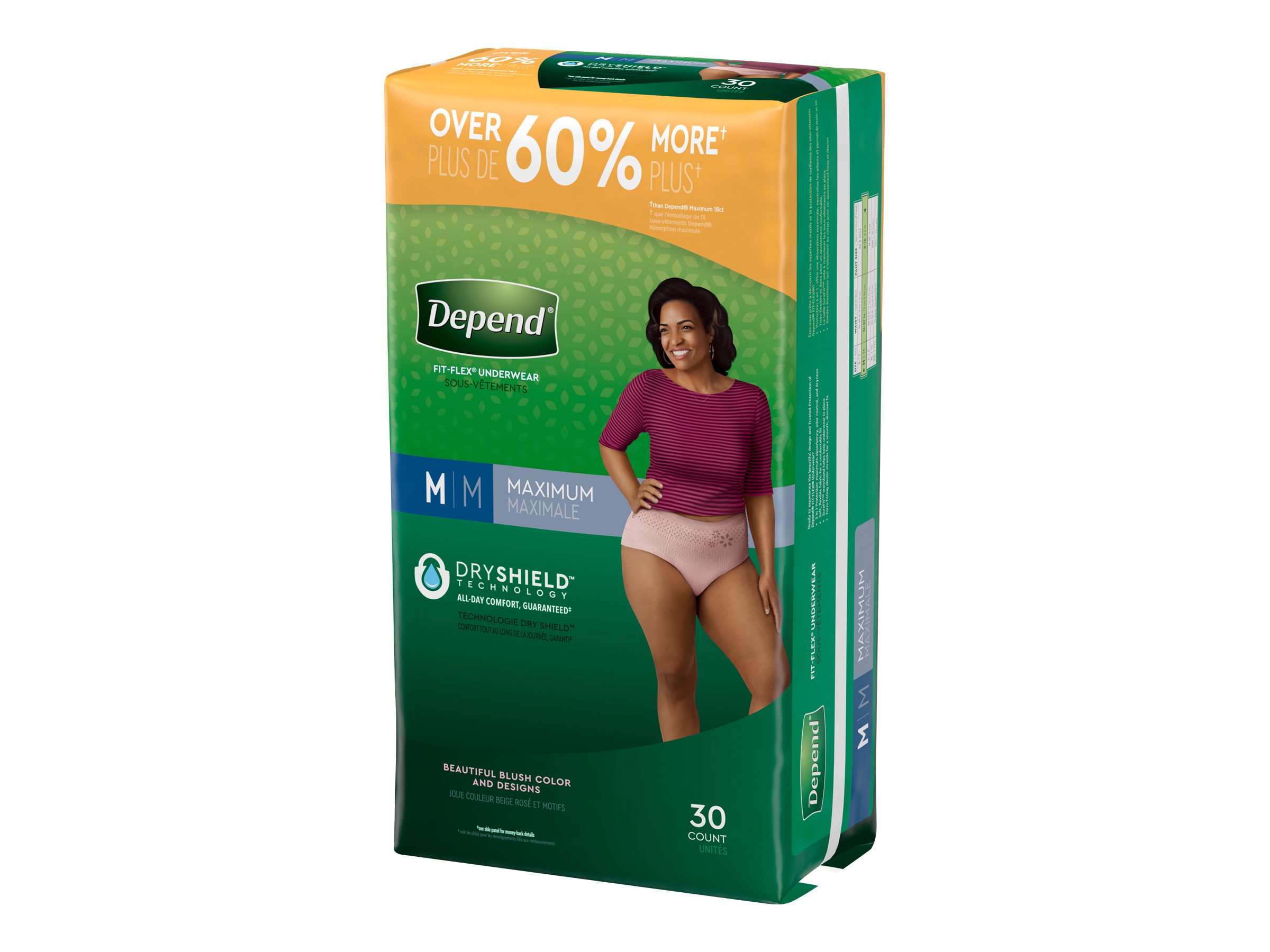 Depend FIT-FLEX Incontinence Underwear for Women, Maximum Absorbency,  Disposable, Small, Blush, 60 Count (2 x 30)