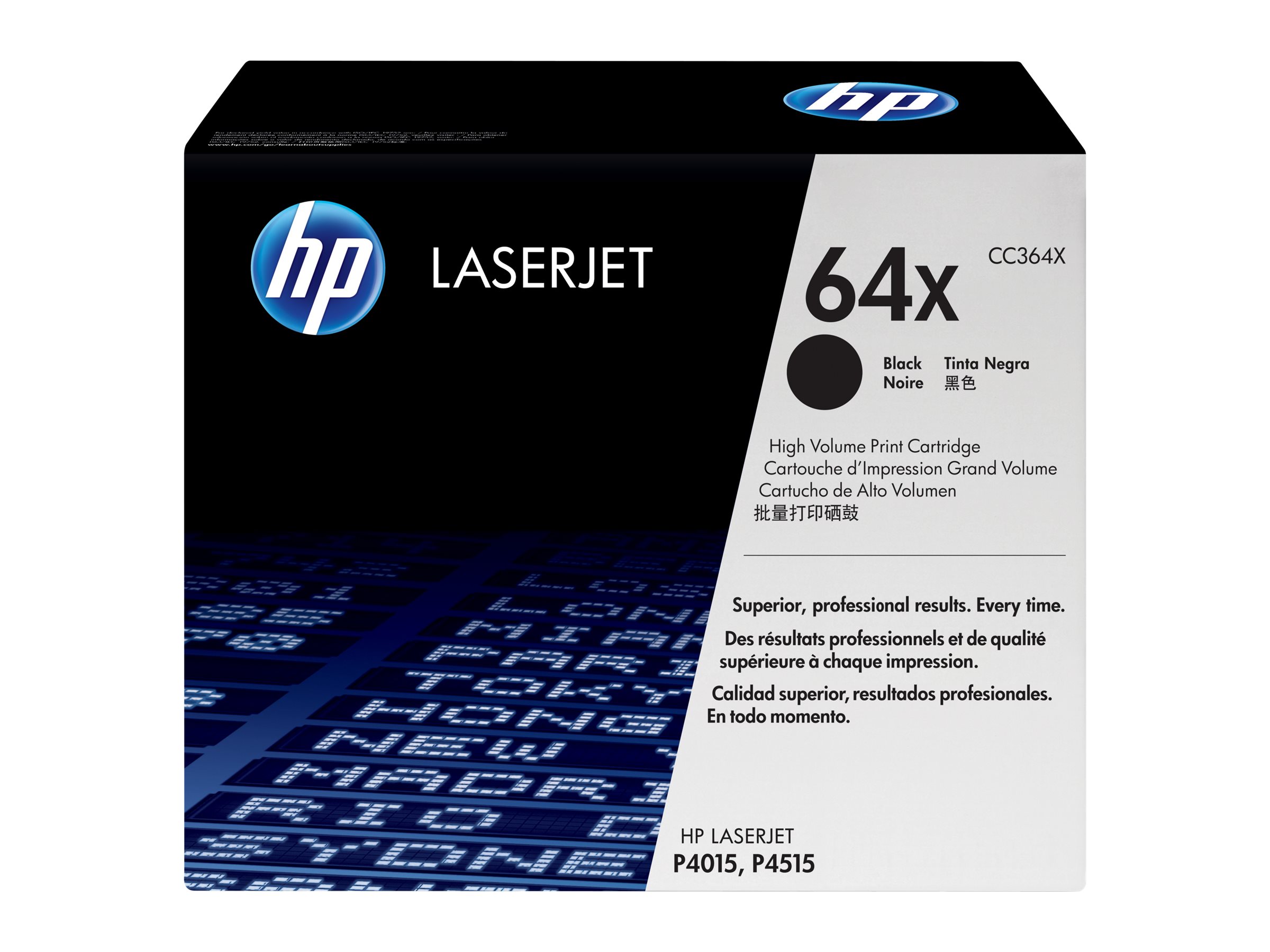 HP 64X High Yield black original LaserJet toner cartridge Package view Front 80043