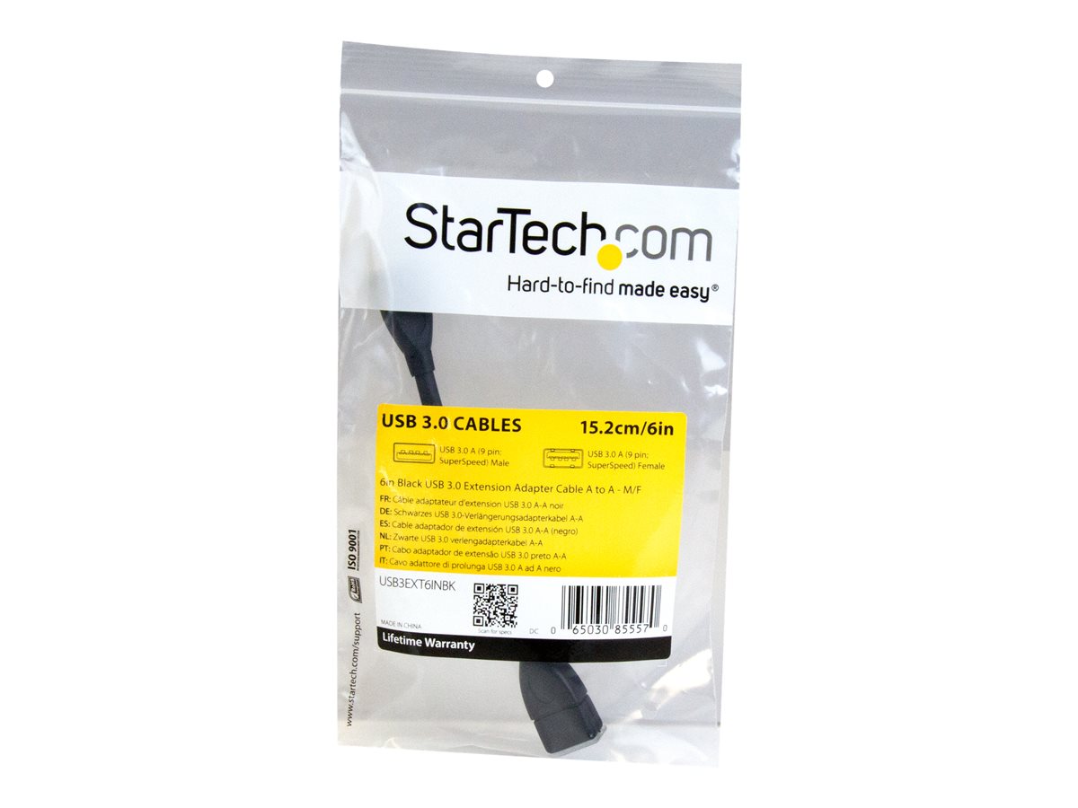 StarTech.com 6in Short USB 3.0 Extension Adapter Cable (USB-A Male to USB-A Female) - USB 3.1 Gen 1 (5Gbps) Port Saver Cable - Black (USB3EXT6INBK) - prodlužovací šňůra USB - USB typ A do USB typ A - 15.2 cm – foto 3