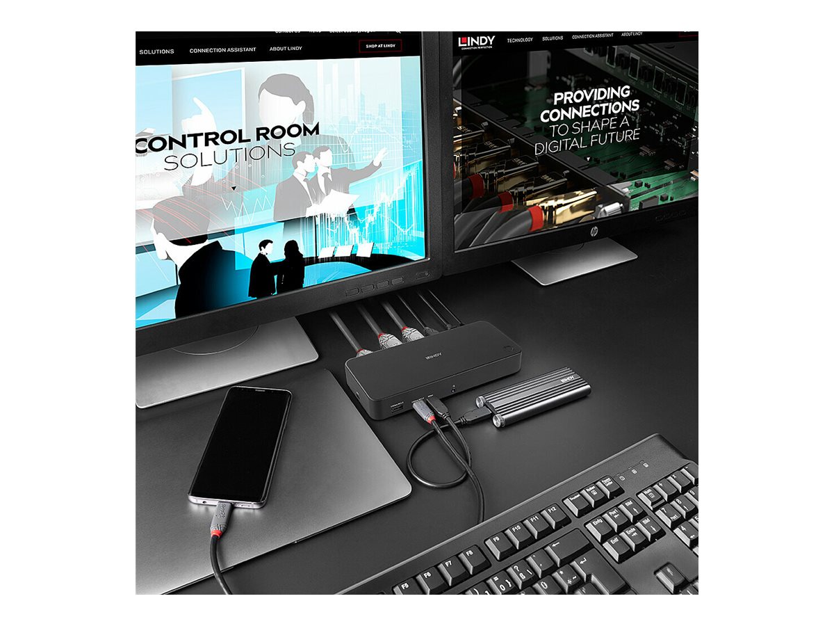 An image of LINDY DST Pro Universal - docking station - USB-C / Thunderbolt 3 / Thunderbolt 4 - 3 x HDMI, 2 x DP - 1GbE