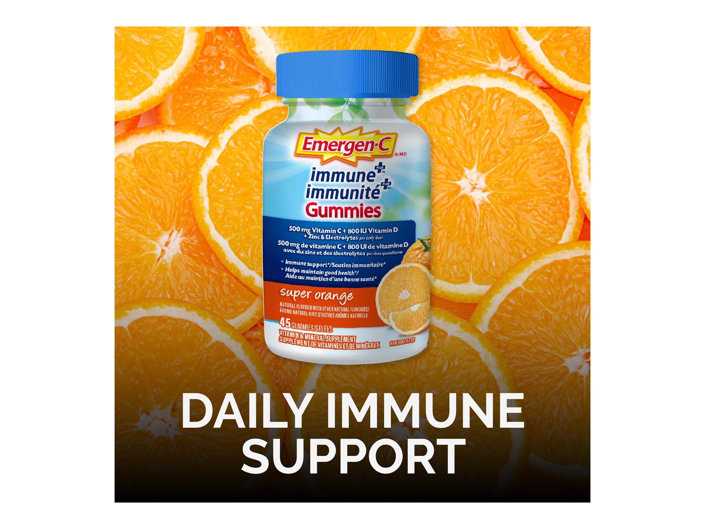 Emergen-C Immune Plus Gummies - Super Orange - 45's