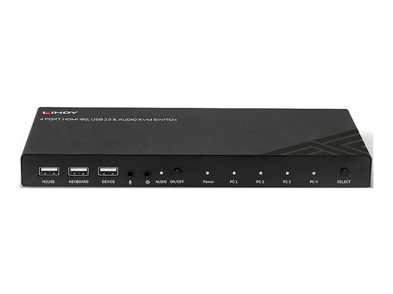 LINDY KVM Switch, HDMI, 18G, USB 2.0, & Audio, 4 Port