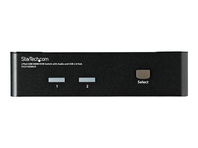 Image of StarTech.com 2 Port USB HDMI KVM Switch with Audio and USB 2.0 Hub - 1080p (1920 x 1200), Hotkey Support - Dual Port Keyboard Video Monitor Switch (SV231HDMIUA) - KVM / audio / USB switch - 2 ports