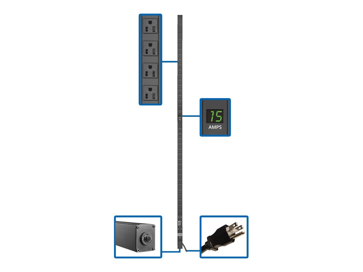 Eaton Tripp Lite Series PDU Metered 1.44kW Single-Phase 120V Outlets (36 5-15R), NEMA 5-15P input, 0U Vertical, 72-in