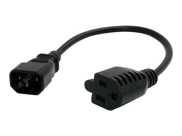 StarTech.com 1ft (0.3m) Power Extension Cord, IEC C14 to NEMA 5-15R, 10A 125V, 18AWG, Black Computer Power Extension Cord, Outlet Extension Cable for Power Supplies & Network Equipment - UL Listed
