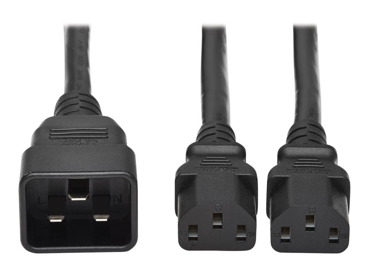 Tripp Lite 2ft Power Cord Y Splitter Cable C20 to 2xC13 Heavy Duty 15A 14AWG 2'