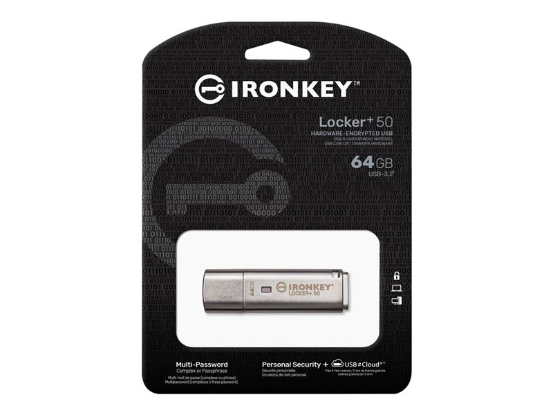 Kingston IronKey Locker+ 50 - cl USB - 64 Go
