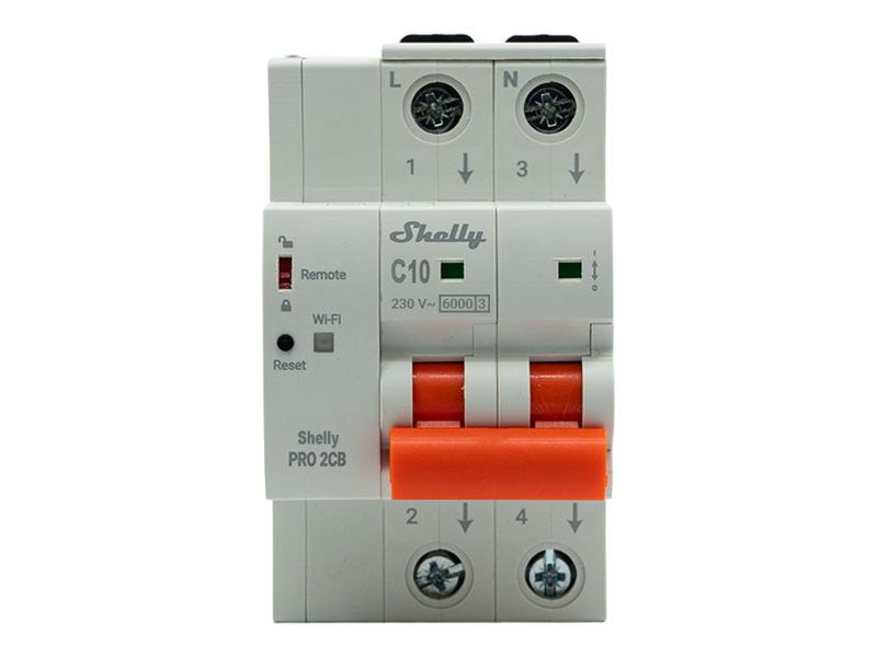 SHELLY Pro 2CB C10 Ethernet WiFi Bluetooth DIN Rail 2-Pole 10A C-Curve Circuit Breaker