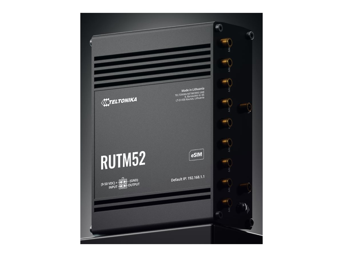 Teltonika RUTM52 wireless router WWAN Wi-Fi 5 3G 4G 5G DIN rail mountable Product shot Multi-angle 78950