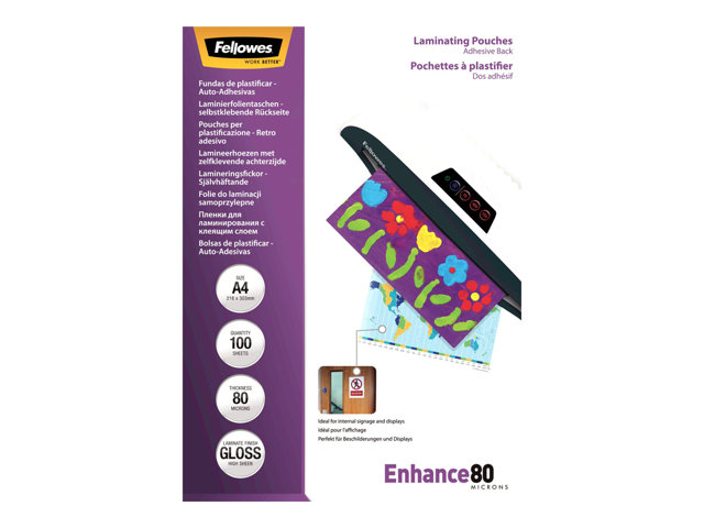 FELLOWES POCHETTES A4 - DOS ADHESIF - 80