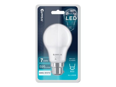 Sansai, LED light bulb, shape: A60, B22, 7 W, cool white light, 6500 K