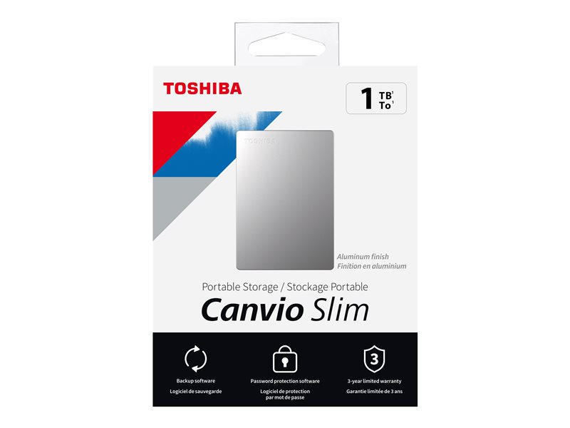 TOSHIBA HDD CANVIO SLIM 1TB, 2,5'', USB 3.2 Gen 1, srebrny  / silver