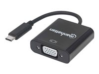 Manhattan USB-C to VGA Converter Cable, 8cm, Male to Female, 1920x1080p@60Hz, Black, Blister Videointerfaceomformer 8cm