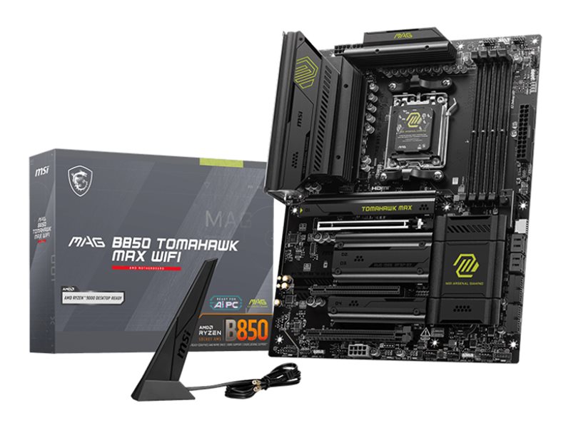 MSI MAG B850 TOMAHAWK MAX WIFI motherboard ATX Socket AM5 AMD Product shot Right-angle 79550