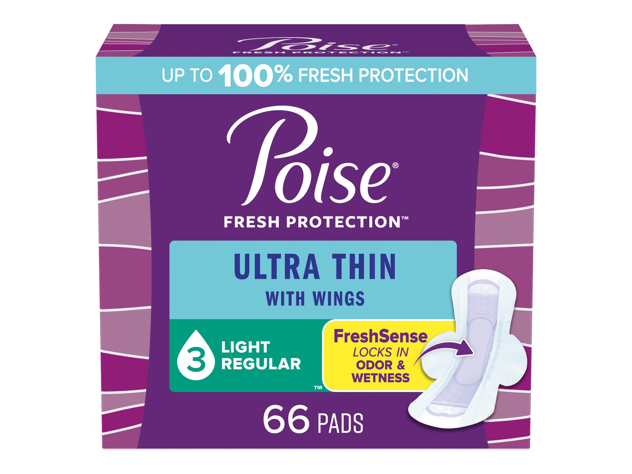 Poise Ultra Thin Regular Length Incontinence & Postpartum Pads With Wings - Light Absorbency - 66 Count