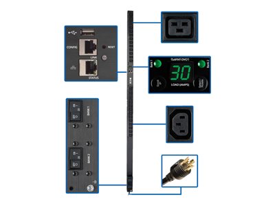 Tripp Lite 5/5.8kW Single-Phase Monitored PDU with LX Platform Interface, 208/240V Outlets (20 C13 & 4 C19), L6-30P, 0U, TAA