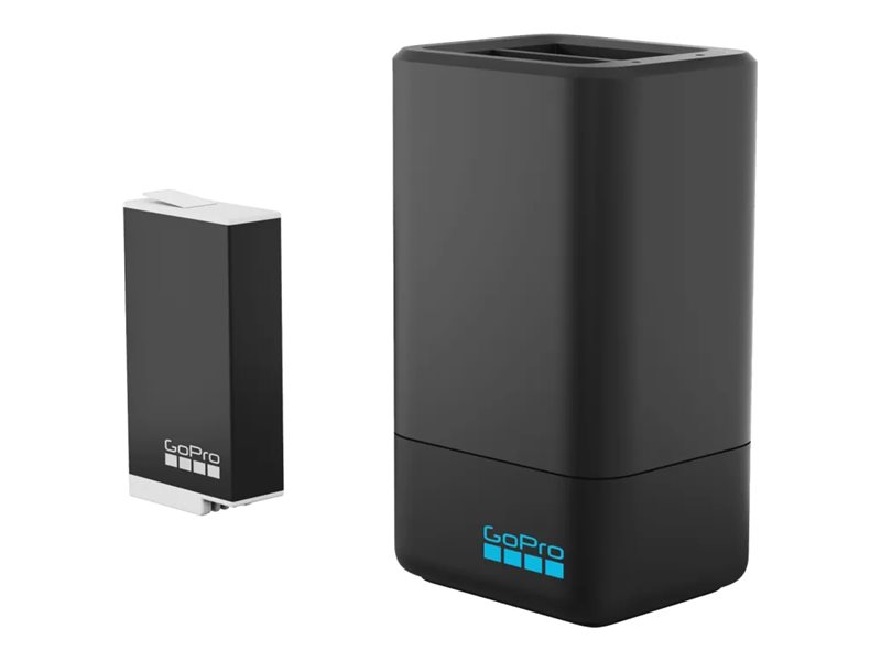 GoPro MAX battery charger dual with battery Product shot Right-angle 79550