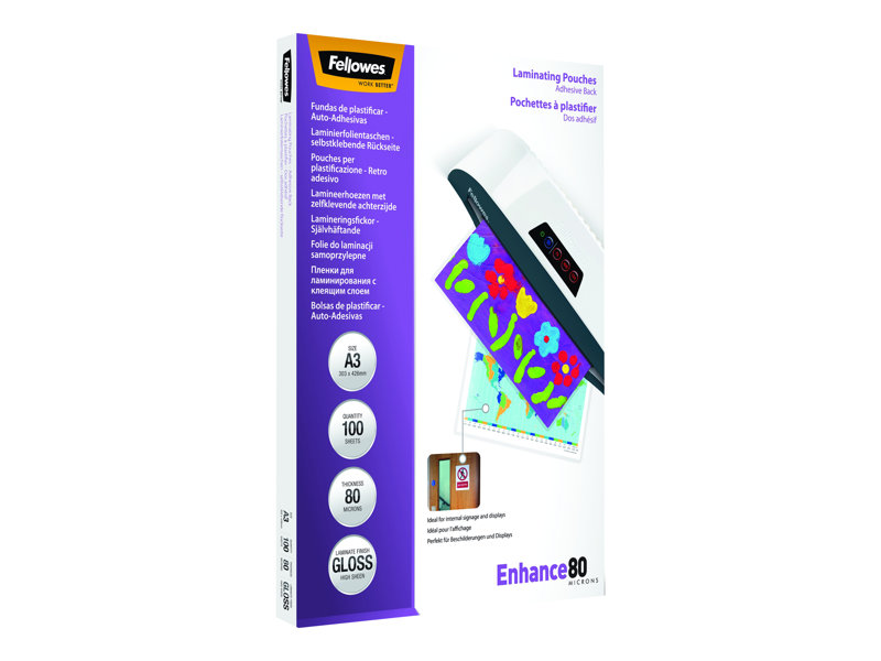 FELLOWES POCHETTES A3-DOS ADHESIF-80