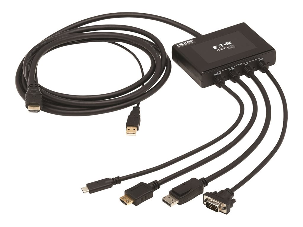Eaton Tripp Lite Series Multiport Presentation Adapter, 4K 60Hz w HDR, 4x1, HDMI/DisplayPort/USB-C/VGA to HDMI, HDCP2.2, PD Charge, 8ft