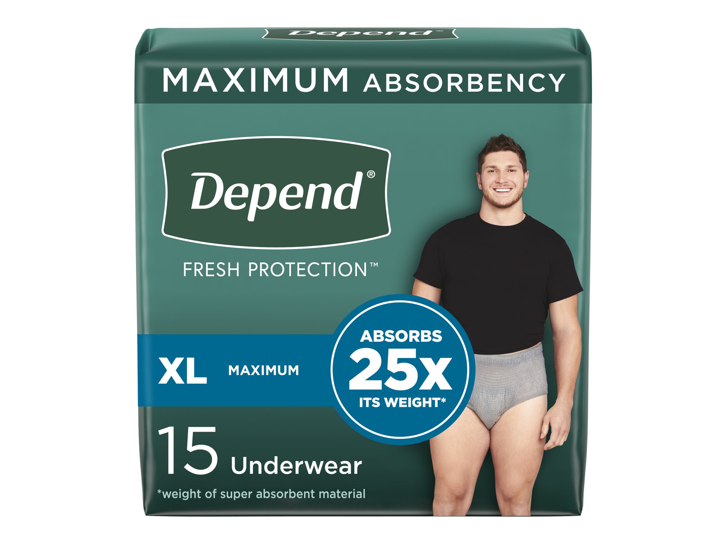 Depend Fresh Protection Adult Incontinence Underwear for Men - Grey -  Maximum - Extra-Large - 15 Count