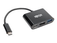 Tripp Lite USB C to HDMI Adapter w/USB-A Hub and PD Charging - USB 3.1, Thunderbolt 3 Compatible, 4K x 2K @ 30 Hz, Black USB Type C, USB-C Dockingstation