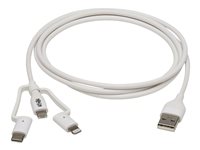 Eaton Tripp Lite Series Safe-IT Universal USB-A to Lightning, USB Micro-B and USB-C Sync/Charge Antibacterial Cable (M/3xM), MFi Certified, White, 4 ft. (1.2 m) Hvid