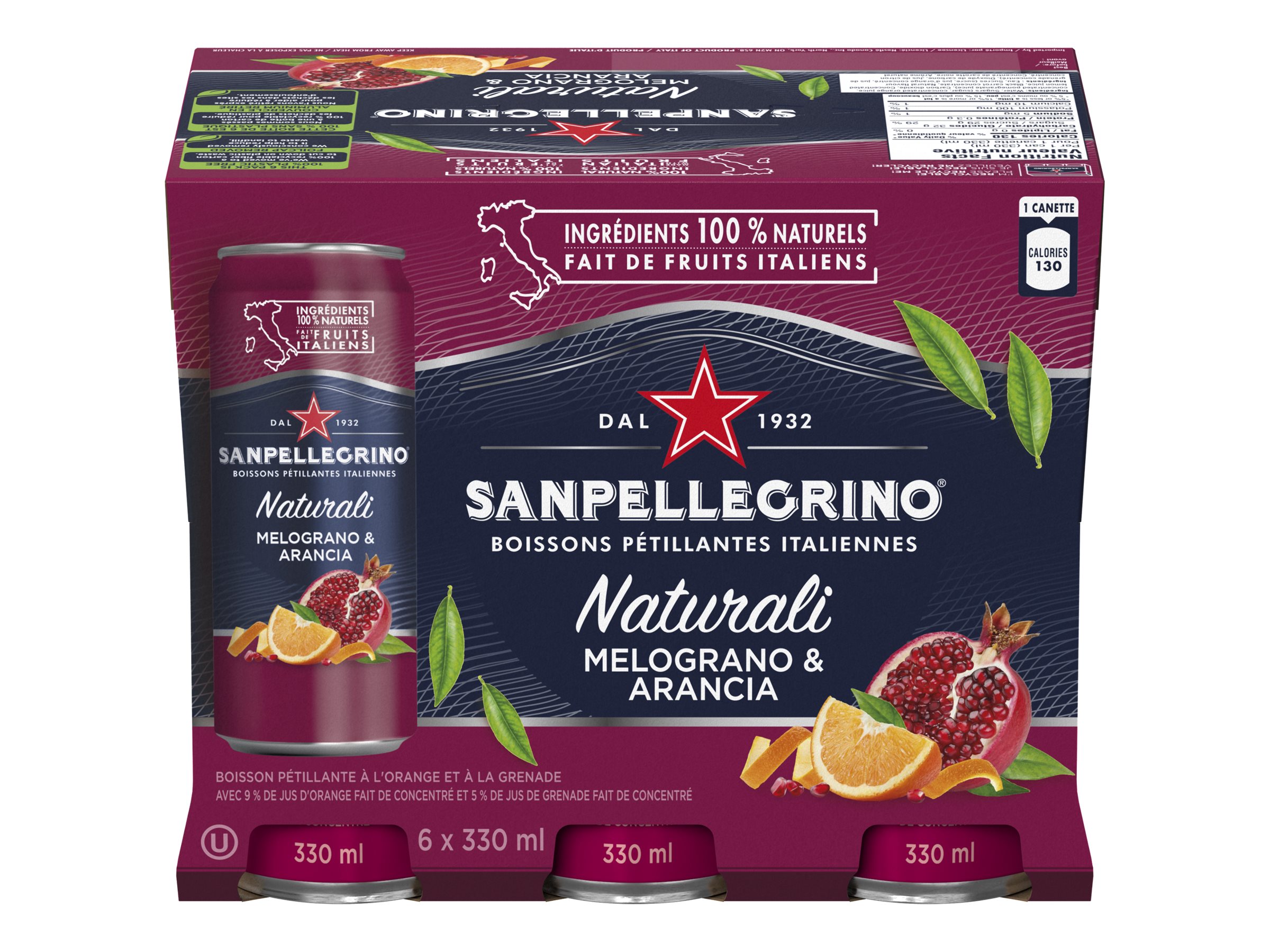 Sanpellegrino Naturali Sparkling Water - Melograno and Arancia - 6 x 330ml